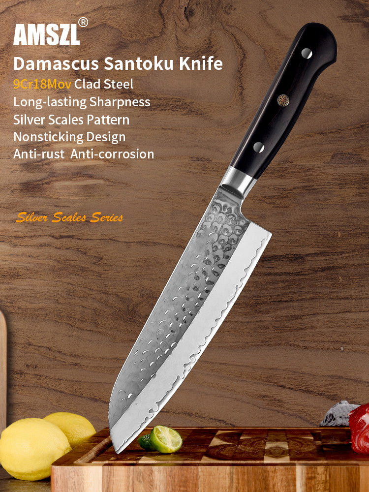 AMSZL Silver Scale Series - 7 inch Santoku Knife, B9-C4