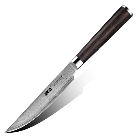 AMSZL 5.5" Steak Knives set of 4, 9Cr18MoV Clad Steel Core Forged Straight Edge Steak Knife - Pakka Handle - Gift Box