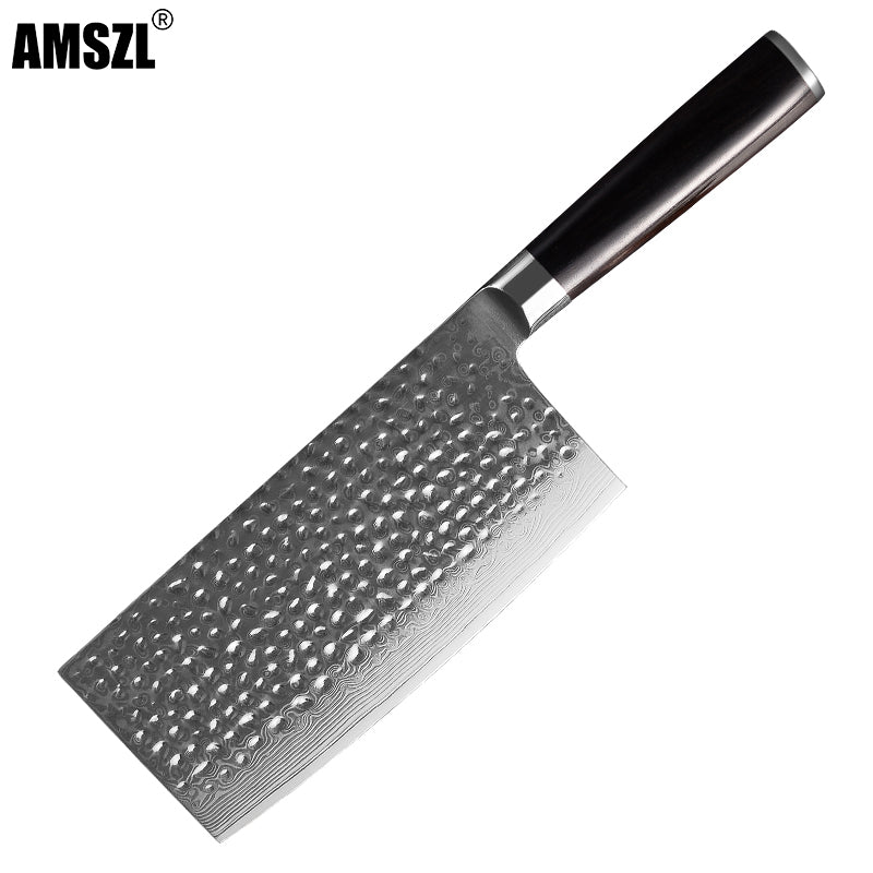 AMSZL 7 inch Hammered Damascus Cleaver DM-GS01-7