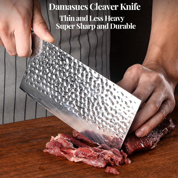 AMSZL 7 inch Hammered Damascus Cleaver DM-GS01-7