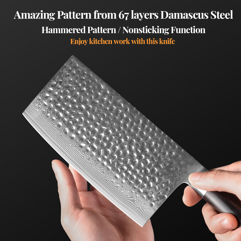 AMSZL 7 inch Hammered Damascus Cleaver DM-GS01-7