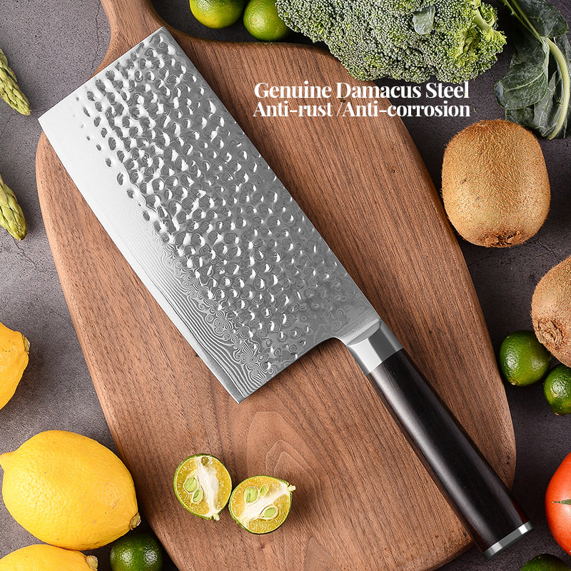 AMSZL 7 inch Hammered Damascus Cleaver DM-GS01-7