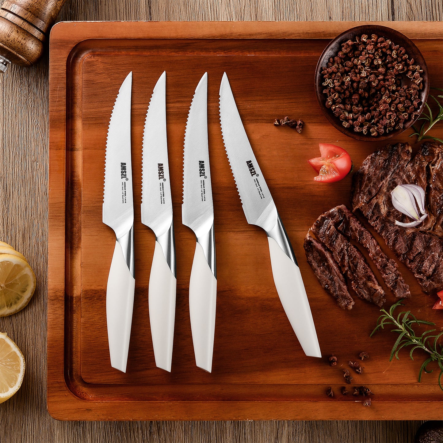 AMSZL Serrated Steak Knives Set of 4, DG-HT012-4PC