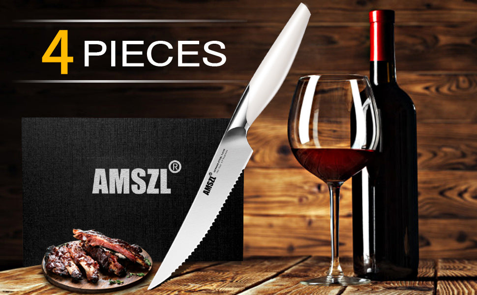 AMSZL Serrated Steak Knives Set of 4, DG-HT012-4PC