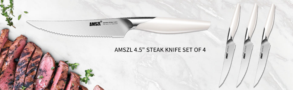 AMSZL Serrated Steak Knives Set of 4, DG-HT012-4PC
