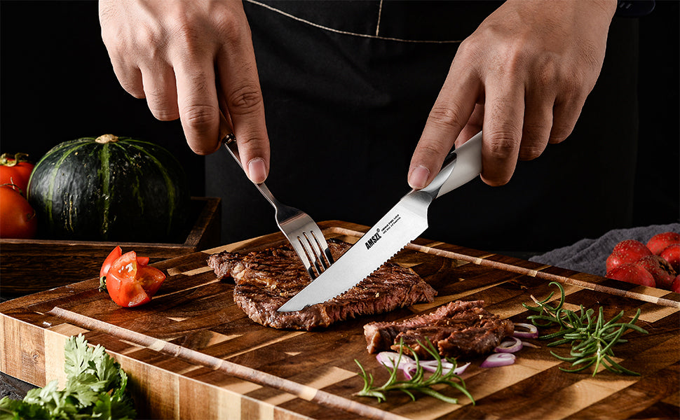 AMSZL Serrated Steak Knives Set of 4, DG-HT012-4PC