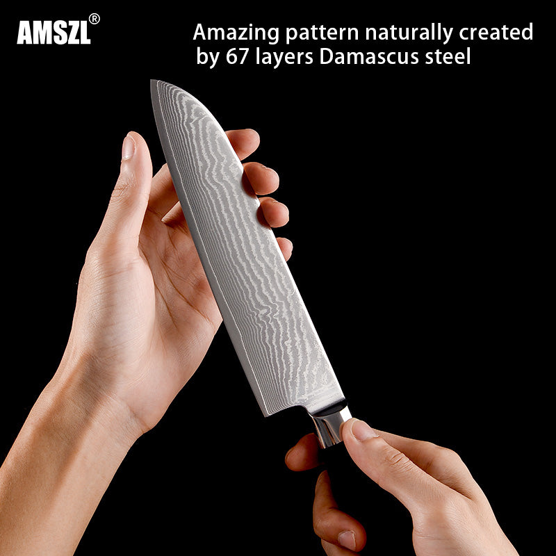 Boamlona 7 inch Damascus Japanese Chef Knife Santoku Knife DM-GS004
